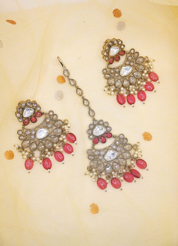 Kundan with Pink Beads Jewelry - Image 3