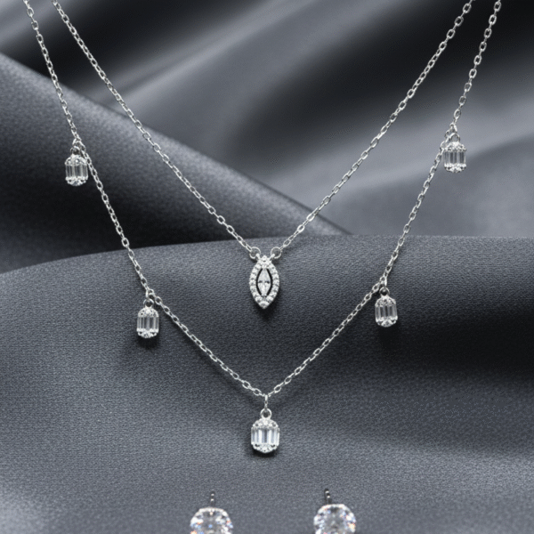 2 Layered Silver Necklace Set