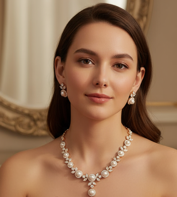 Gold-Plated Pearl Jewelry Set - Image 2