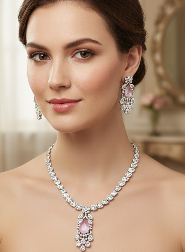 Pink & Emerald Kundan Jewelry Set