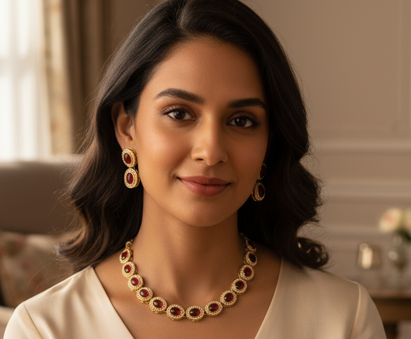 Maroon Stone-Studded Choker