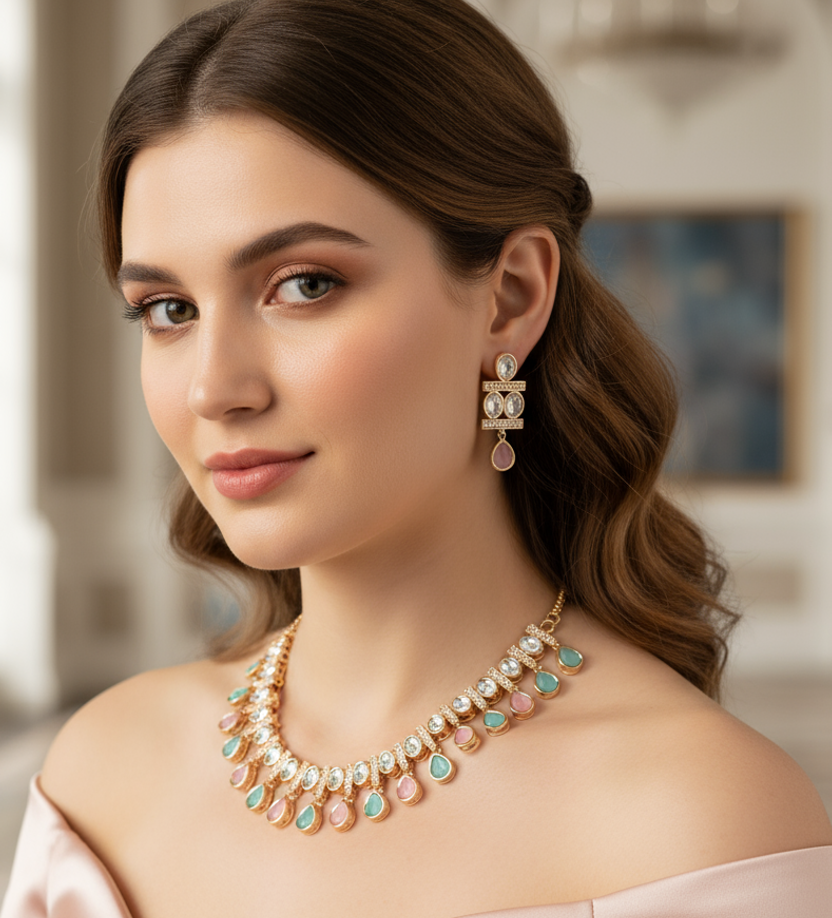 Pastel Shade Kundan Jewelry - Image 2