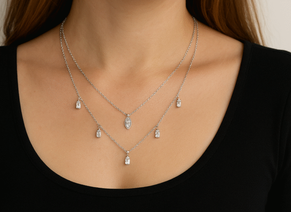 2 Layered Silver Necklace Set