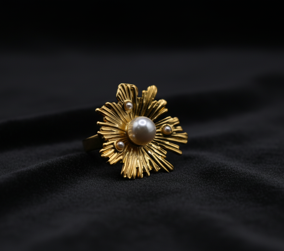 Gold floral pearl Ring