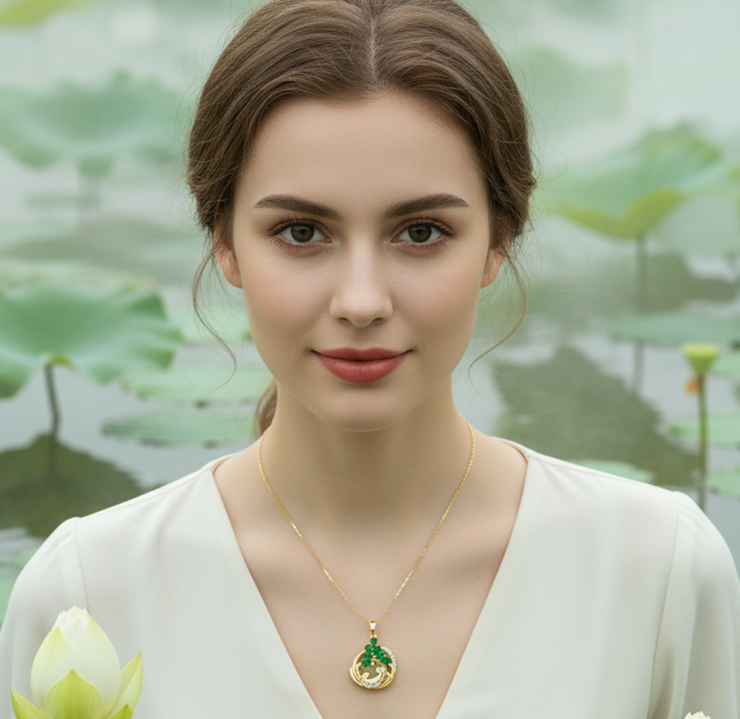 Peacock Crystal Chain Pendant Set - Image 2