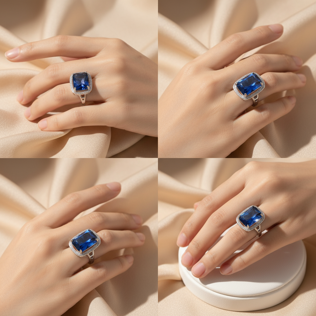 Royal Blue Emerald silver Ring - Image 3