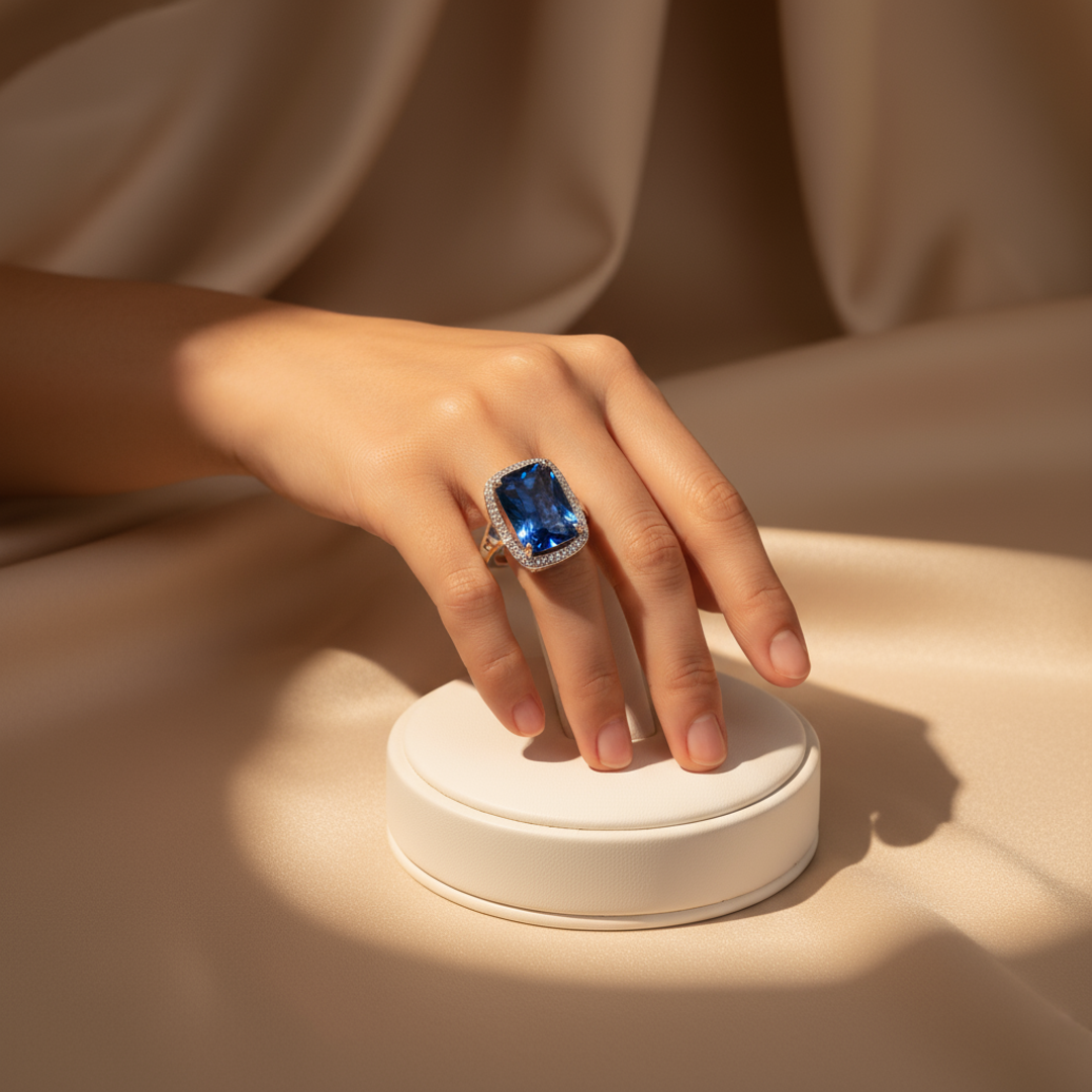 Royal Blue Emerald silver Ring