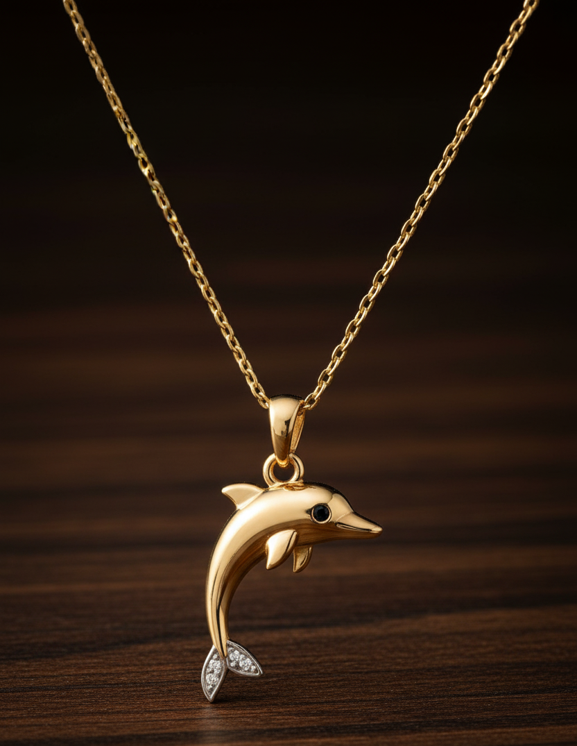 Gold dolphin pendant set