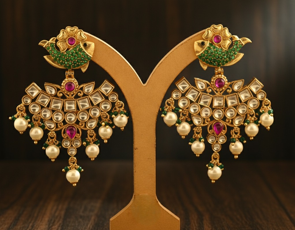 Regal Fish Eye Kundan Danglers