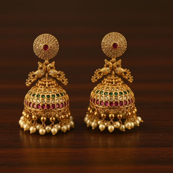 Peacock Charm Kundan Drops