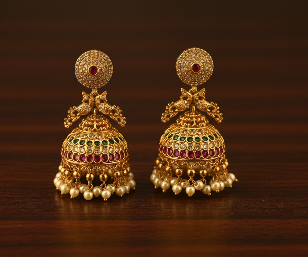 Peacock Charm Kundan Drops