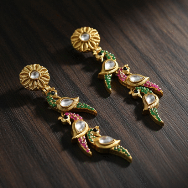 Matte Gold Peacock Statement Earrings