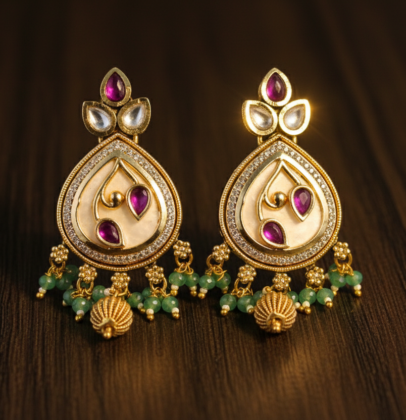 Golden Aura Kundan Earrings - Image 2