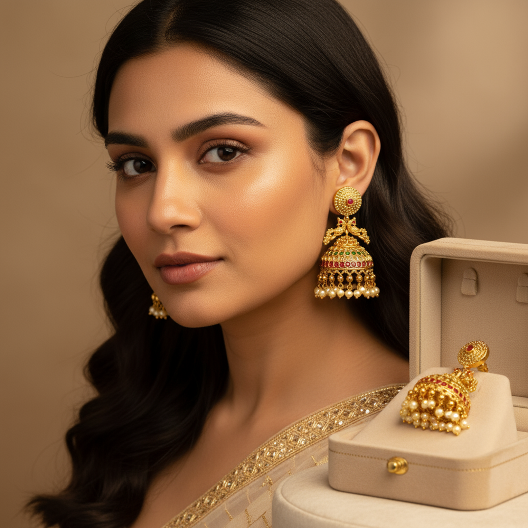 Peacock Charm Kundan Drops - Image 2