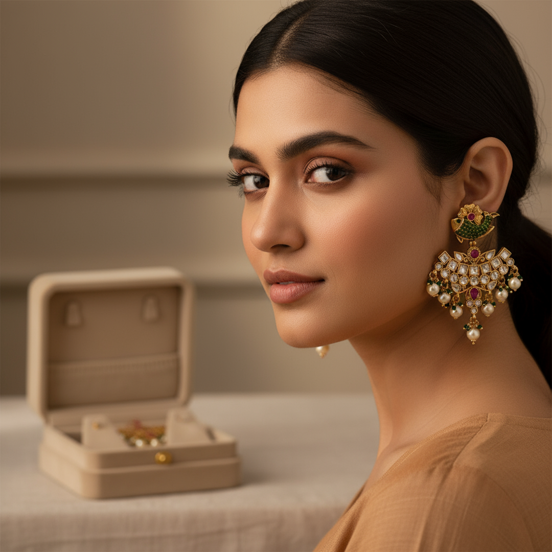 Regal Fish Eye Kundan Danglers - Image 2