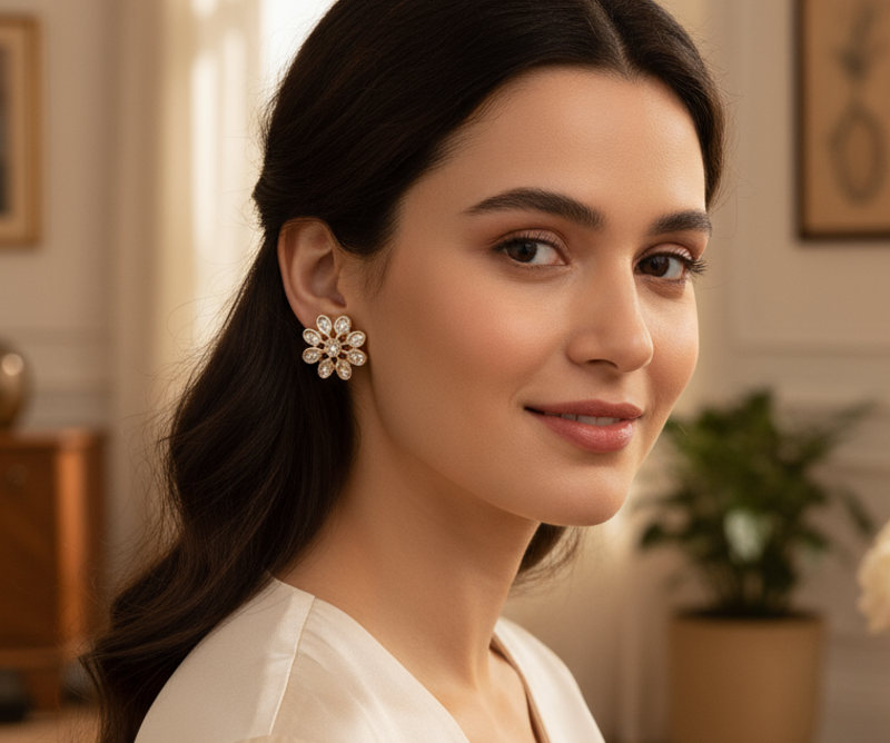 Floral Aura Kundan Studs - Image 2