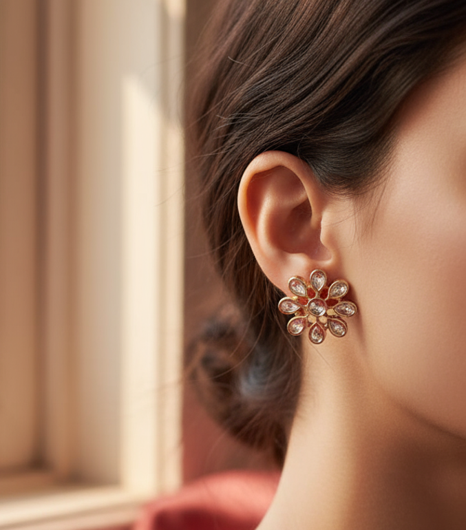 Floral Aura Kundan Studs - Image 3